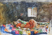 Moazzam Ali, Sleeping Woman II, 21 X 30 Inches, Watercolour on Paper, Figurative Painting, AC-MOZ-017